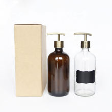 Skin Care 500ml Amber Clear Round Shampoo Glass Bottle with Pump Spray for body wash
